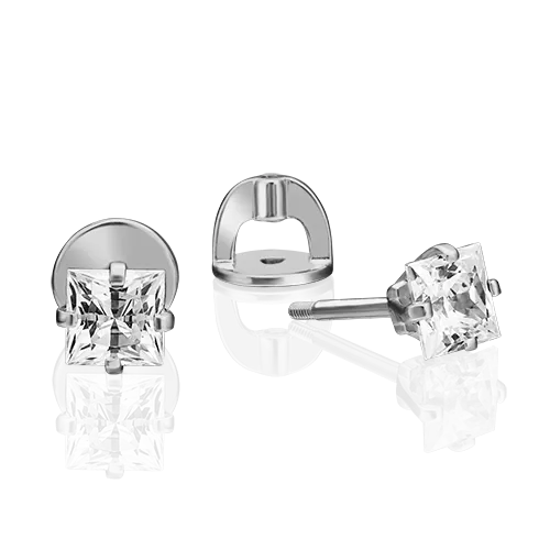 Серьги-пусеты из белого золота с фианитом 02-4549-00-401-1120