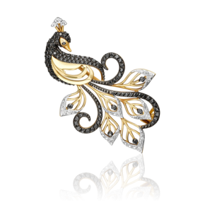 Брошь «Павлин» из лимонного золота с фианитами