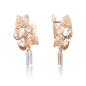 Серьги «Цветущие ветви» с английским замком из красного золота с фианитами 02-3955-00-401-1110-59