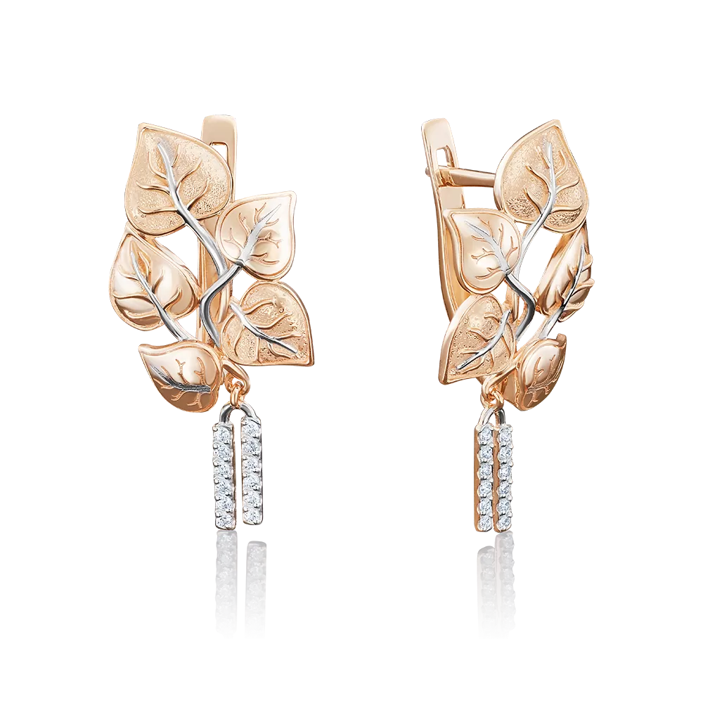 Серьги «Цветущие ветви» с английским замком из красного золота с фианитами 02-3955-00-401-1110-59