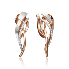 Серьги с английским замком из комбинированного золота с фианитами 02-4291-00-401-1111-64