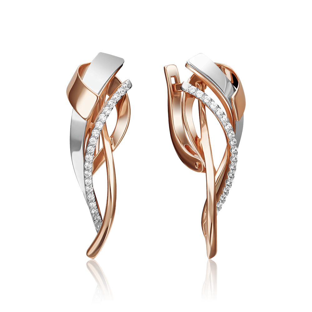 Серьги с английским замком из комбинированного золота с фианитами 02-4291-00-401-1111-64