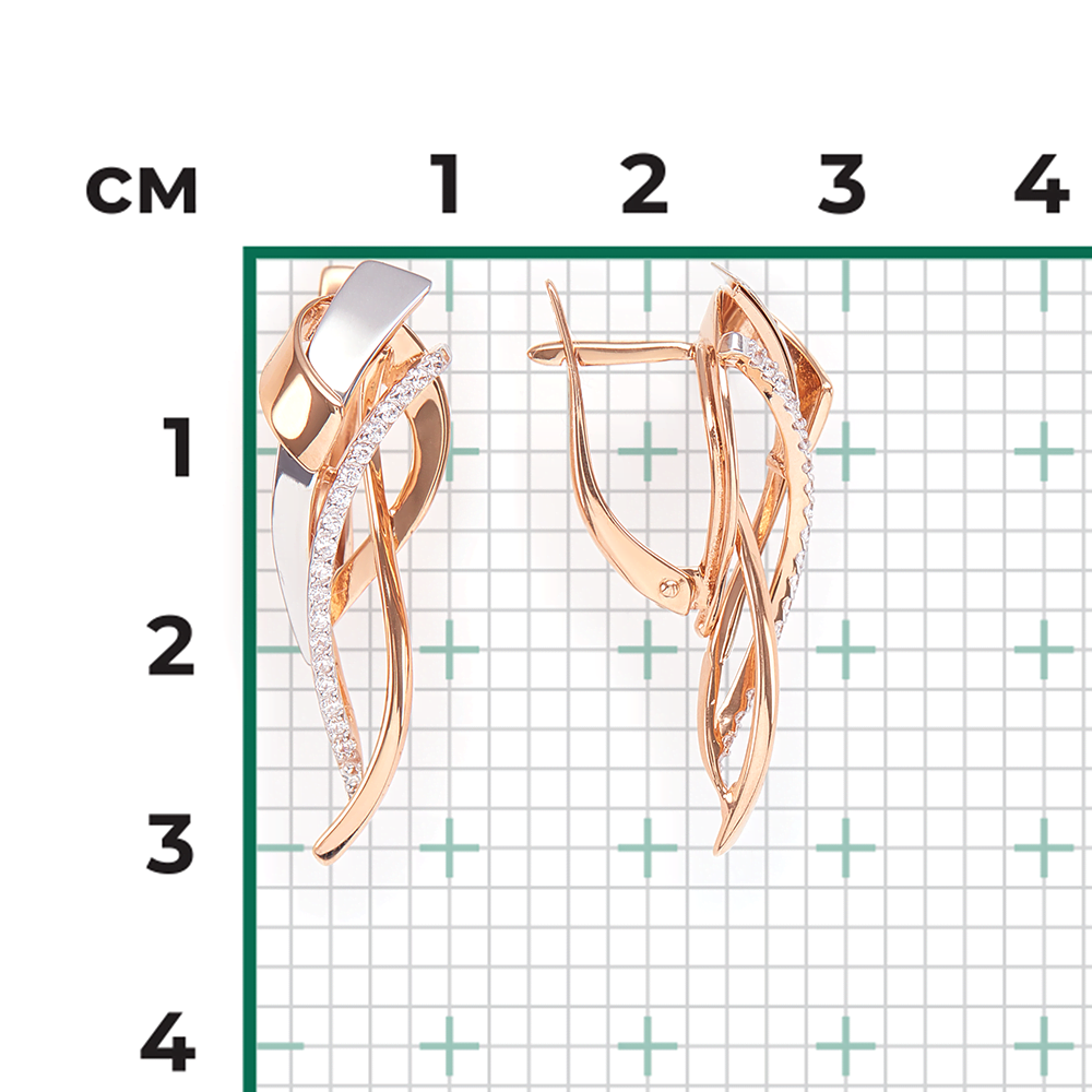 Серьги с английским замком из комбинированного золота с фианитами 02-4291-00-401-1111-64