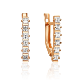 Серьги с английским замком из красного золота с фианитами 02-5623-00-401-1110