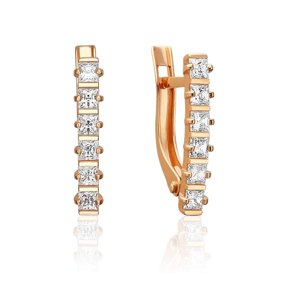 Серьги с английским замком из красного золота с фианитами 02-5623-00-401-1110