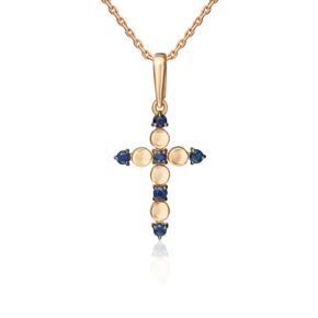 Декоративный крест из красного золота с сапфирами 03-3618-00-102-1110