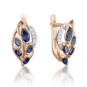 Серьги с английским замком из комбинированного золота с сапфирами и бриллиантами