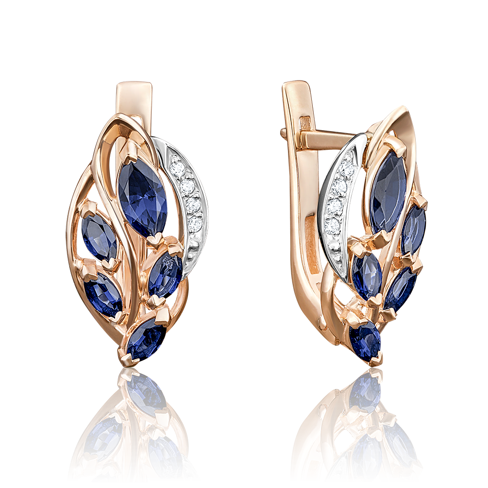 Серьги с английским замком из комбинированного золота с сапфирами и бриллиантами 02-3963-00-105-1111-30