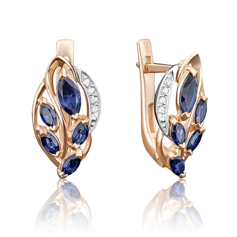Серьги с английским замком из комбинированного золота с сапфирами и бриллиантами 02-3963-00-105-1111-30