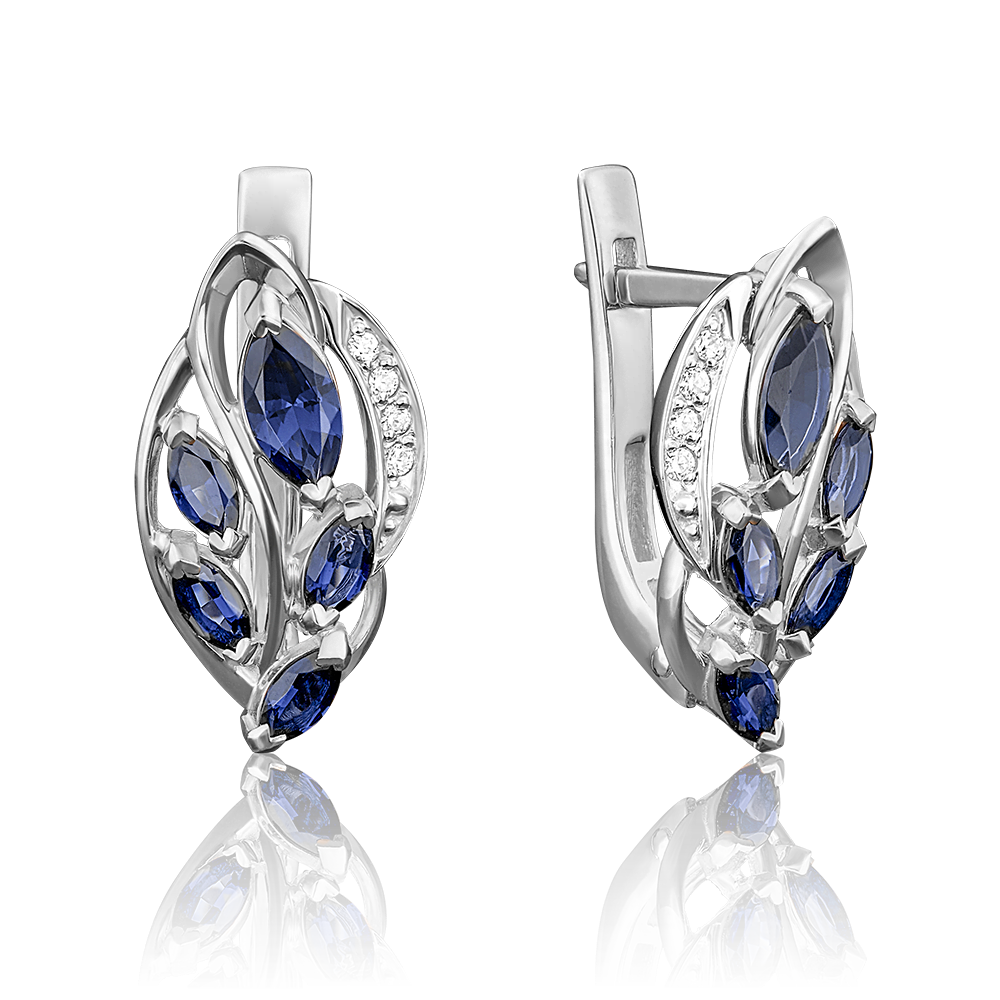 Серьги с английским замком из белого золота с сапфирами и бриллиантами 02-3963-00-105-1120-30