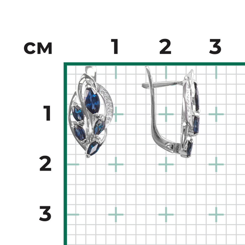 Серьги с английским замком из белого золота с сапфирами и бриллиантами 02-3963-00-105-1120-30