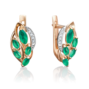 Серьги с английским замком из комбинированного золота с изумрудами и бриллиантами