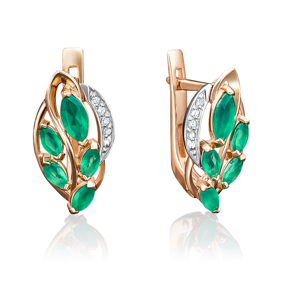 Серьги с английским замком из комбинированного золота с изумрудами и бриллиантами 02-3963-00-106-1111-30
