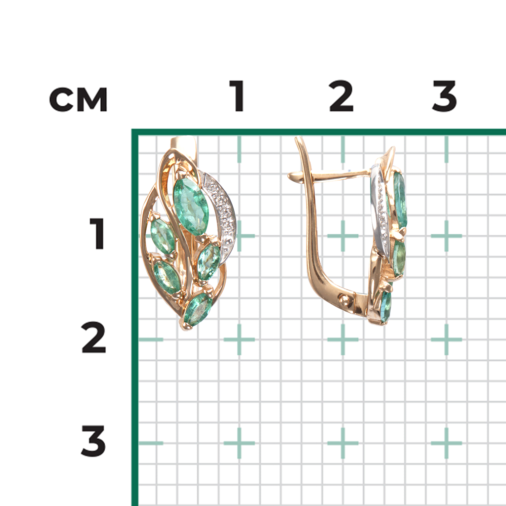 Серьги с английским замком из комбинированного золота с изумрудами и бриллиантами 02-3963-00-106-1111-30