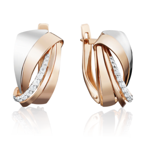 Серьги с английским замком из комбинированного золота с фианитами 02-3964-00-401-1111-03