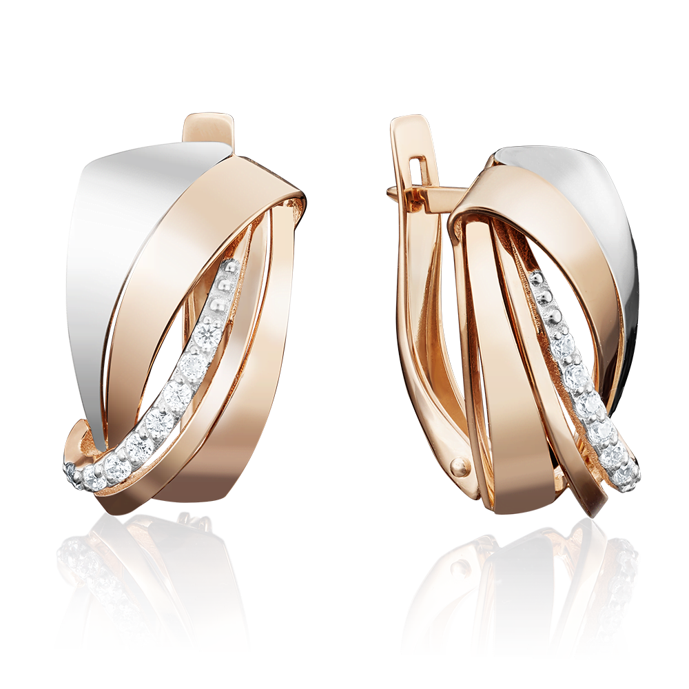 Серьги с английским замком из комбинированного золота с фианитами 02-3964-00-401-1111-03