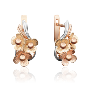 Серьги «Цветы» с английским замком из комбинированного золота 02-3966-00-000-1113-42