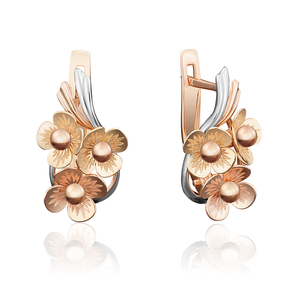 Серьги «Цветы» с английским замком из комбинированного золота 02-3966-00-000-1113-42