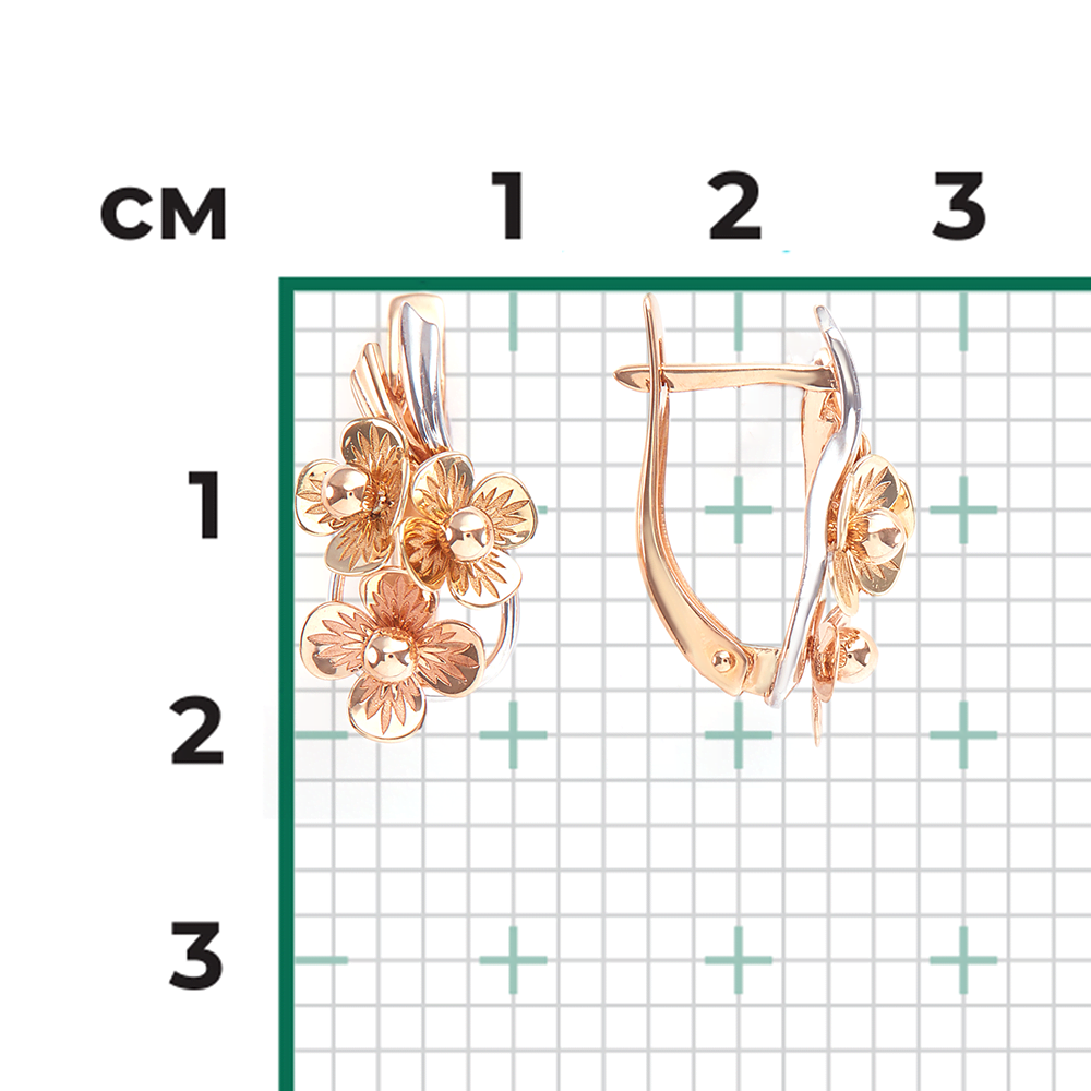 Серьги «Цветы» с английским замком из комбинированного золота 02-3966-00-000-1113-42
