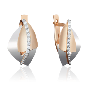 Серьги с английским замком из комбинированного золота с фианитами 02-3968-00-401-1111-03