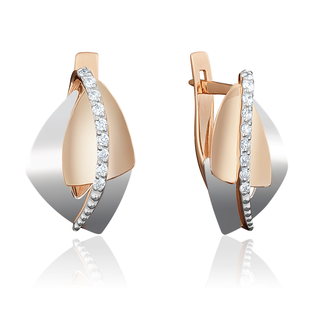 Серьги с английским замком из комбинированного золота с фианитами 02-3968-00-401-1111-03