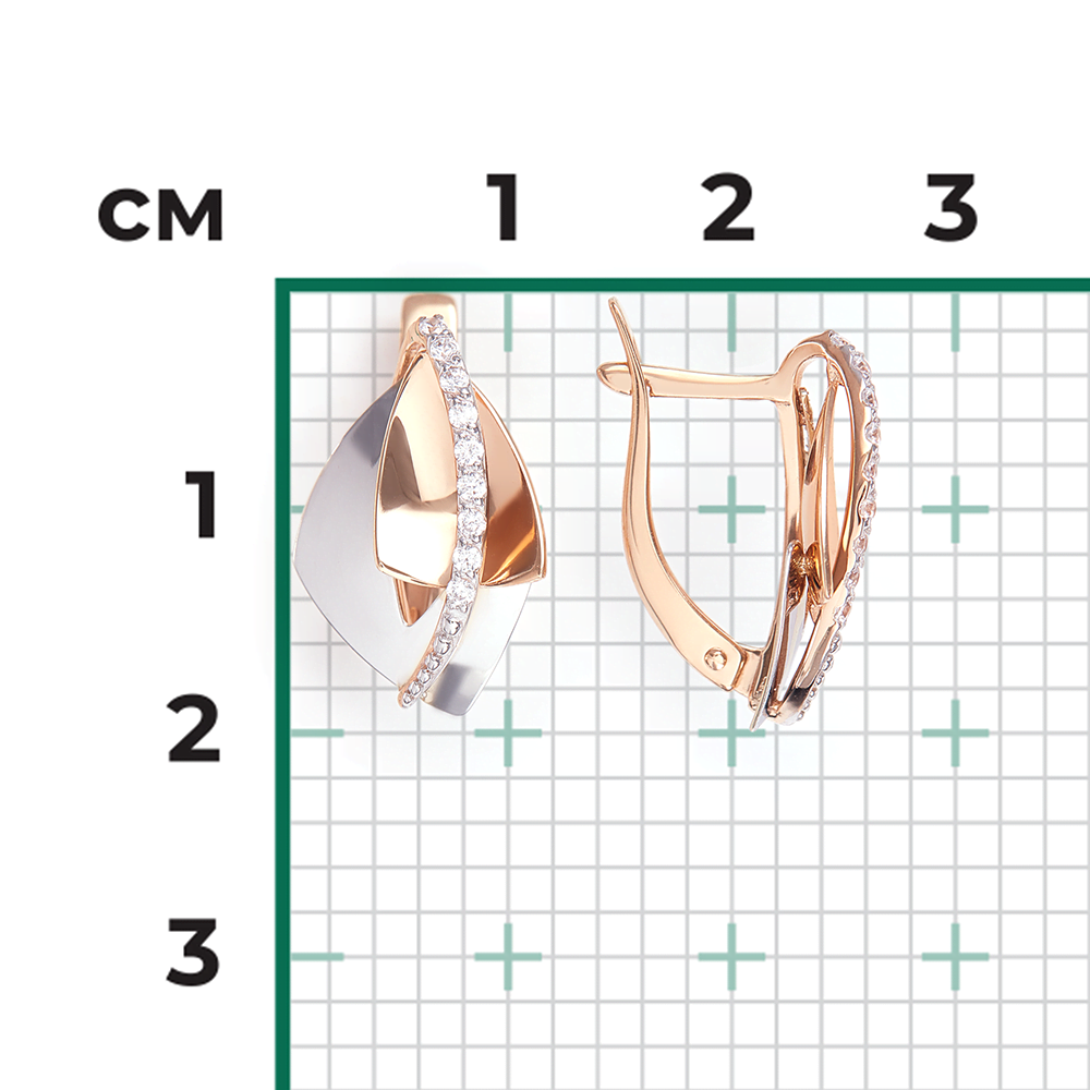Серьги с английским замком из комбинированного золота с фианитами 02-3968-00-401-1111-03