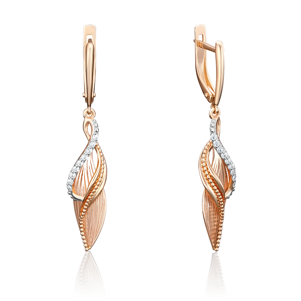 Серьги с английским замком из красного золота с фианитами 02-3972-00-401-1110-48