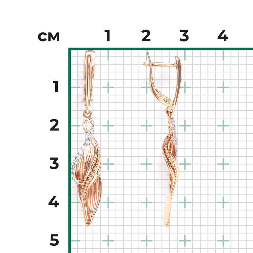 Серьги с английским замком из красного золота с фианитами 02-3972-00-401-1110-48
