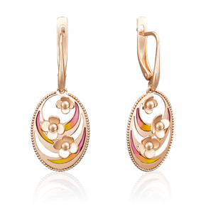 Серьги «Цветы» с английским замком из красного золота с эмалью 02-3973-00-000-1110-25