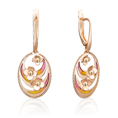 Серьги «Цветы» с английским замком из красного золота с эмалью 02-3973-00-000-1110-25