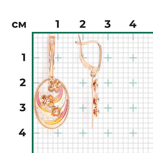 Серьги «Цветы» с английским замком из красного золота с эмалью 02-3973-00-000-1110-25