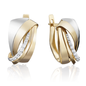 Серьги с английским замком из комбинированного золота с фианитами