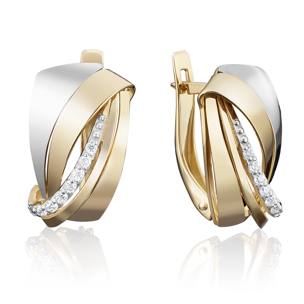 Серьги с английским замком из комбинированного золота с фианитами 02-3964-00-401-1121-03