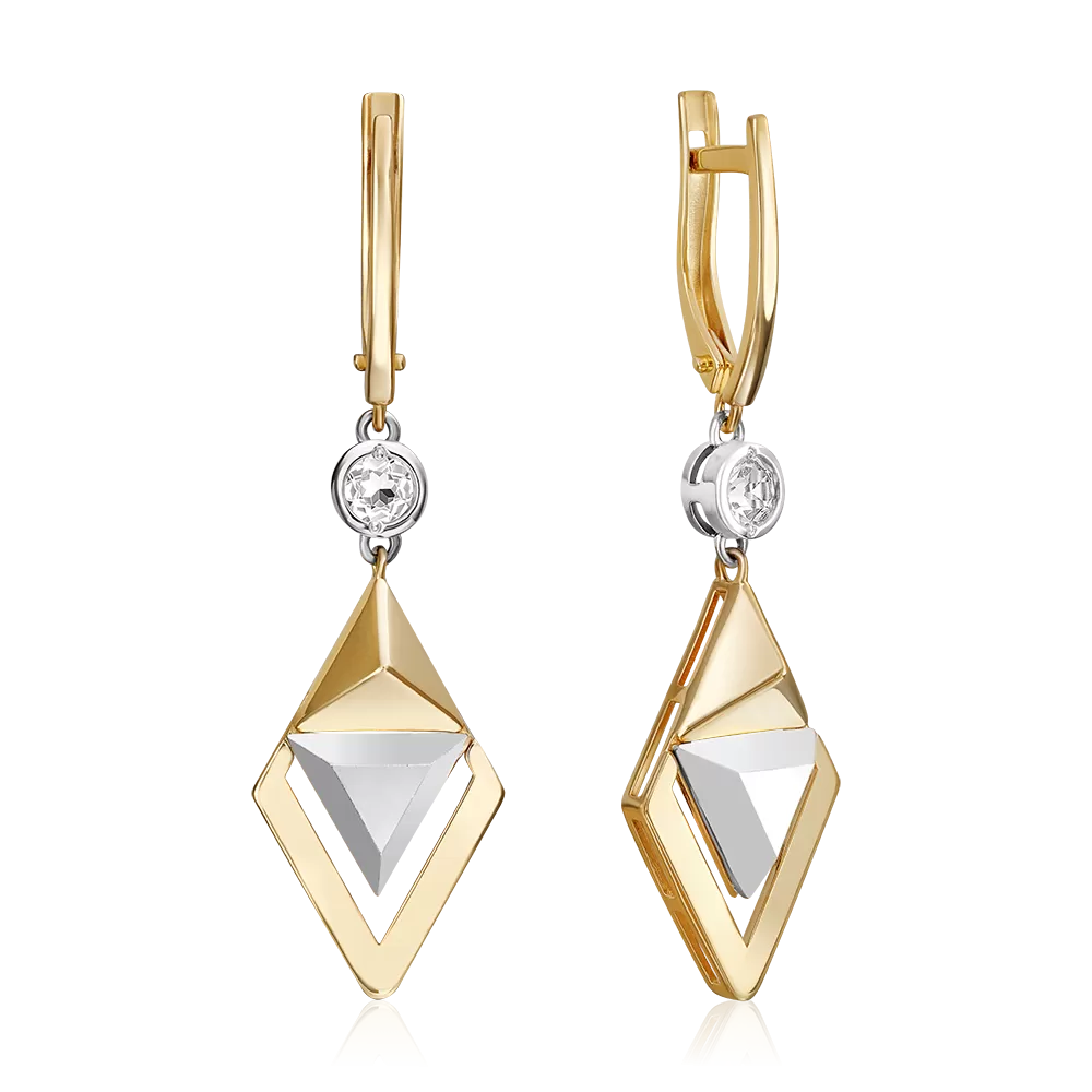 Серьги с английским замком из комбинированного золота с натуральным топазом white 02-5041-00-201-1121