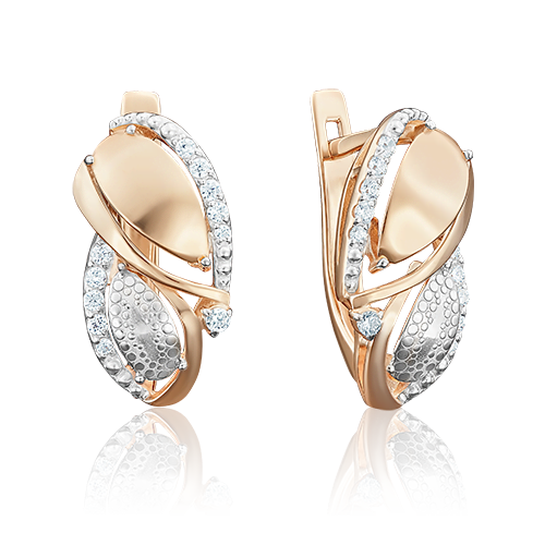 Серьги с английским замком из комбинированного золота с фианитами 02-4001-00-401-1111-65