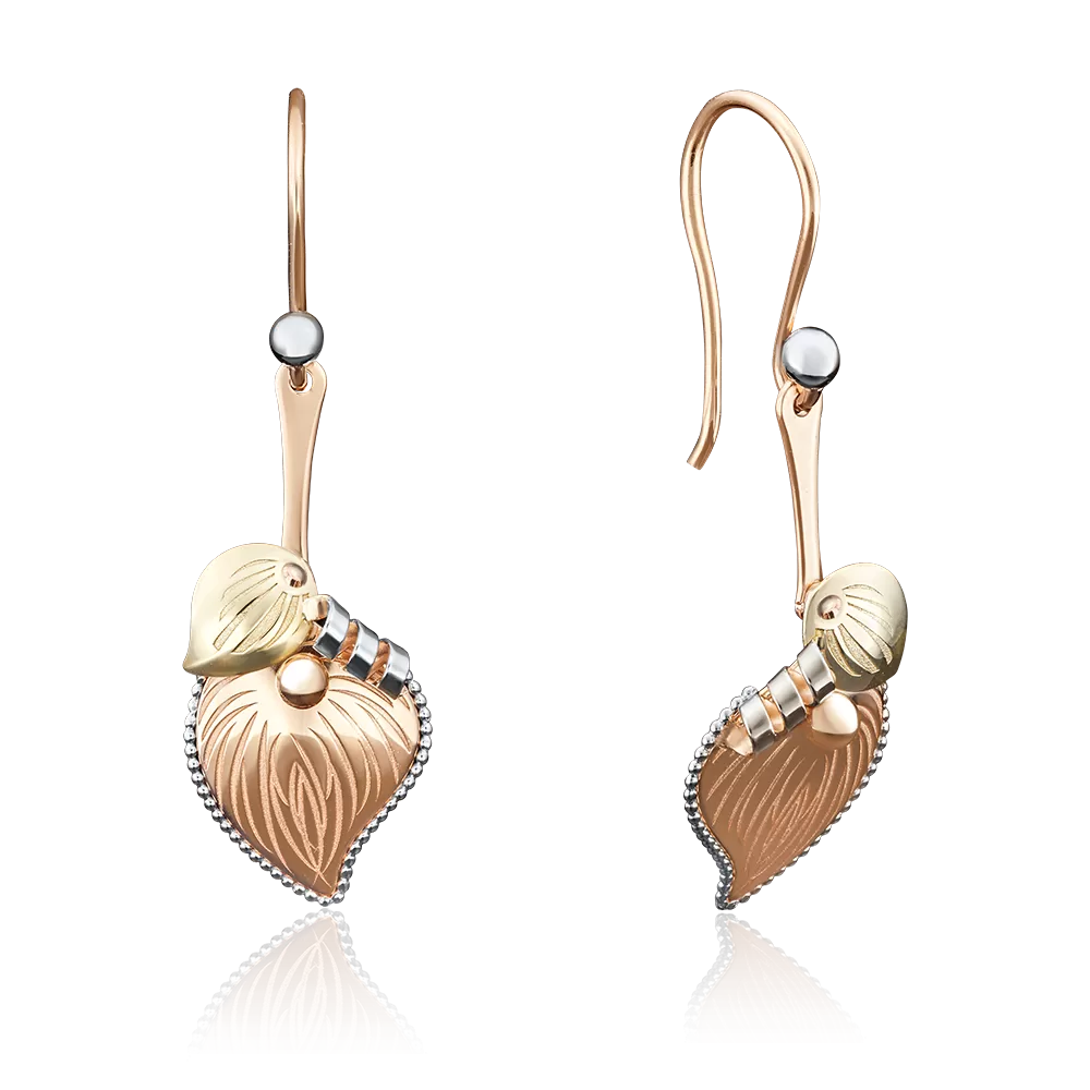 Серьги «Листья липы» с французским замком из комбинированного золота 02-4002-00-000-1113-65