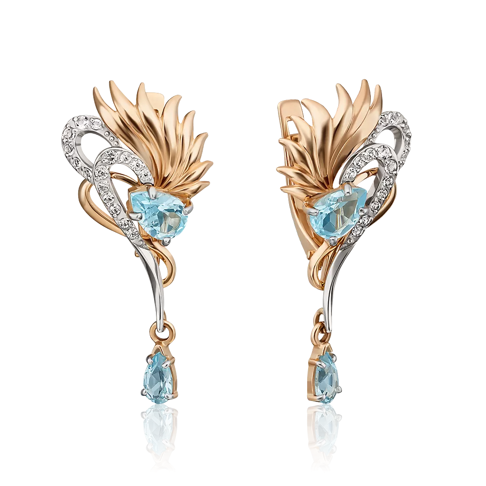 Серьги с английским замком из комбинированного золота с топазами и натуральными топазами white 02-4585-00-201-1111-57