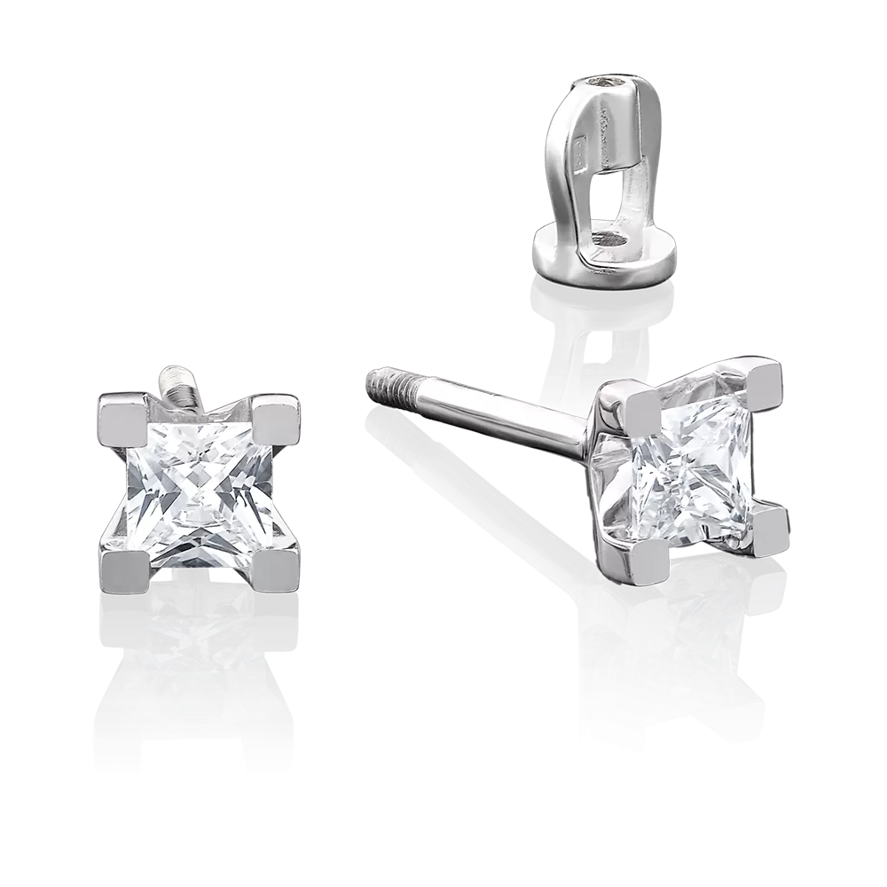 Серьги-пусеты из белого золота с бриллиантом 02-3821-00-101-1120-30