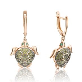 Серьги «Черепахи» с английским замком из красного золота с фианитами 02-3682-00-404-1110-52