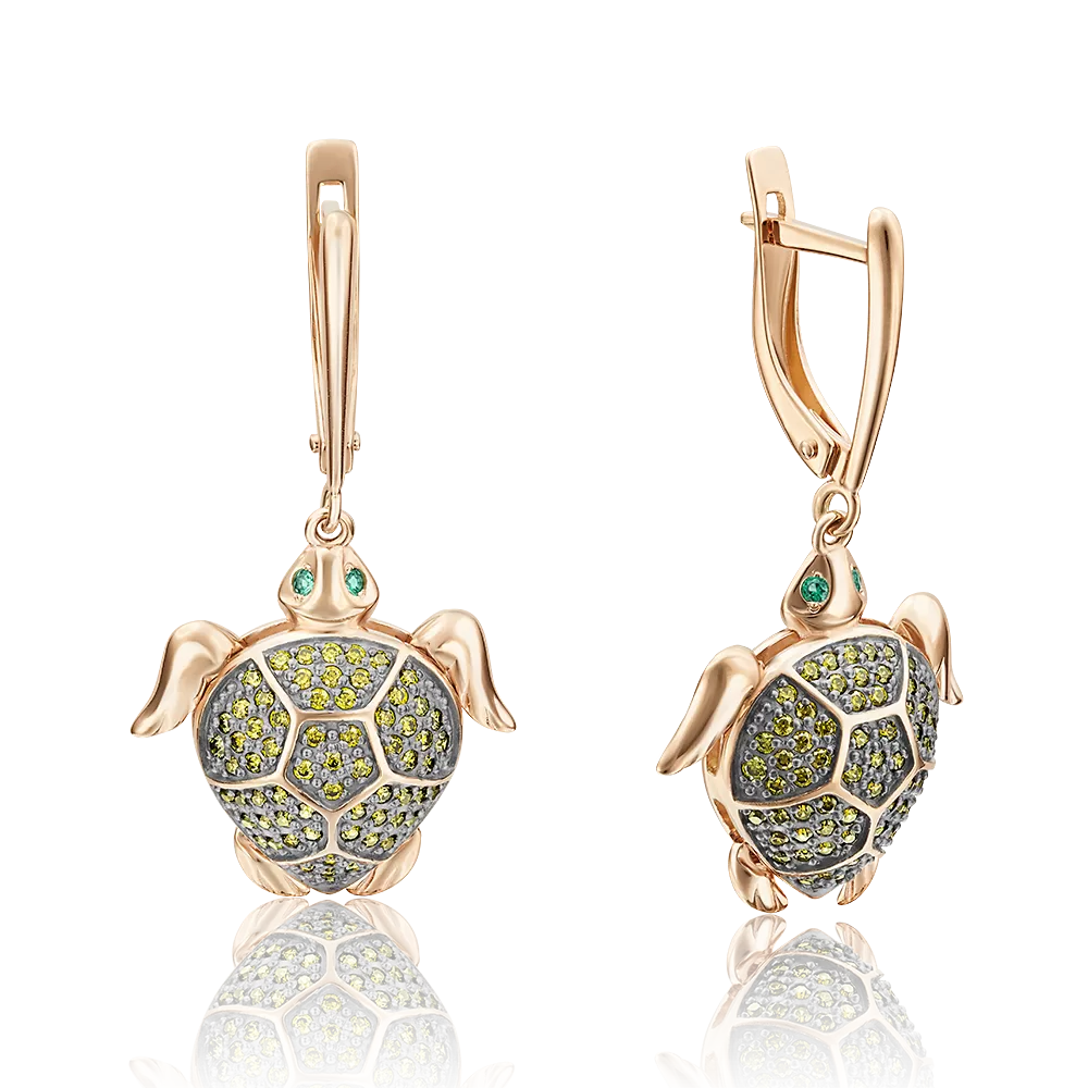 Серьги «Черепахи» с английским замком из красного золота с фианитами 02-3682-00-404-1110-52