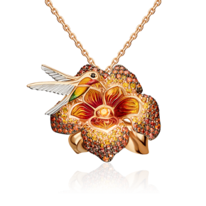 Подвеска «Колибри» из красного золота с фианитами и эмалью 03-2488-00-404-1110-53