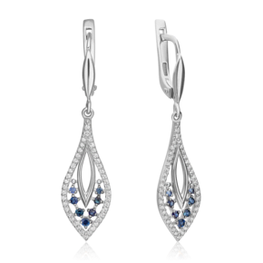 Серьги с английским замком из белого золота с сапфирами и бриллиантами 02-0951-00-105-1120-30