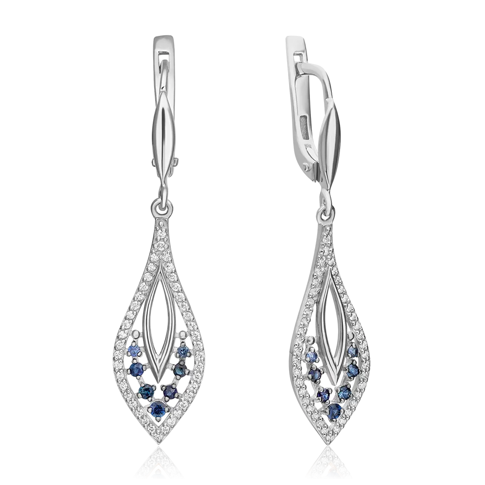 Серьги с английским замком из белого золота с сапфирами и бриллиантами 02-0951-00-105-1120-30