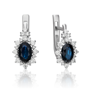 Серьги с английским замком из белого золота с сапфиром и бриллиантами 02-0960-00-105-1120-30