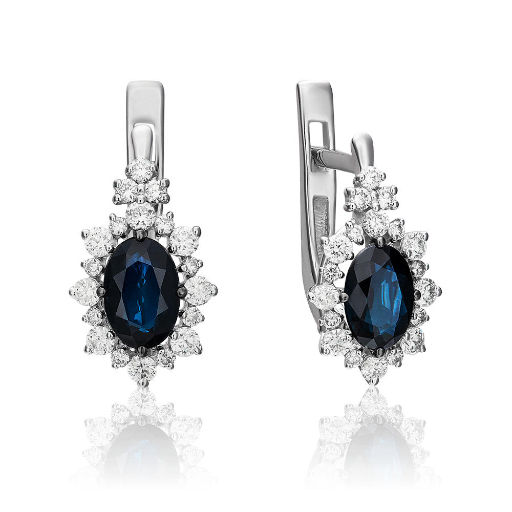 Серьги с английским замком из белого золота с сапфиром и бриллиантами 02-0960-00-105-1120-30