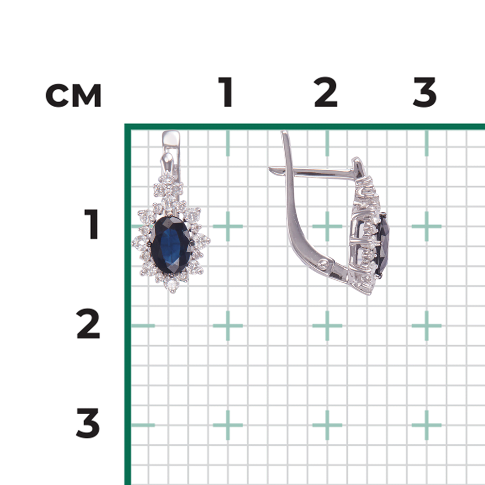 Серьги с английским замком из белого золота с сапфиром и бриллиантами 02-0960-00-105-1120-30