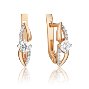 Серьги с английским замком из красного золота с бриллиантами 02-0961-00-101-1110-30