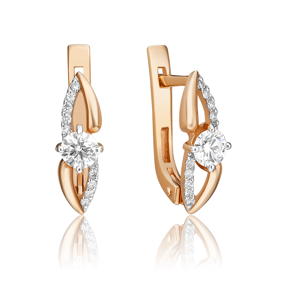 Серьги с английским замком из красного золота с бриллиантами 02-0961-00-101-1110-30