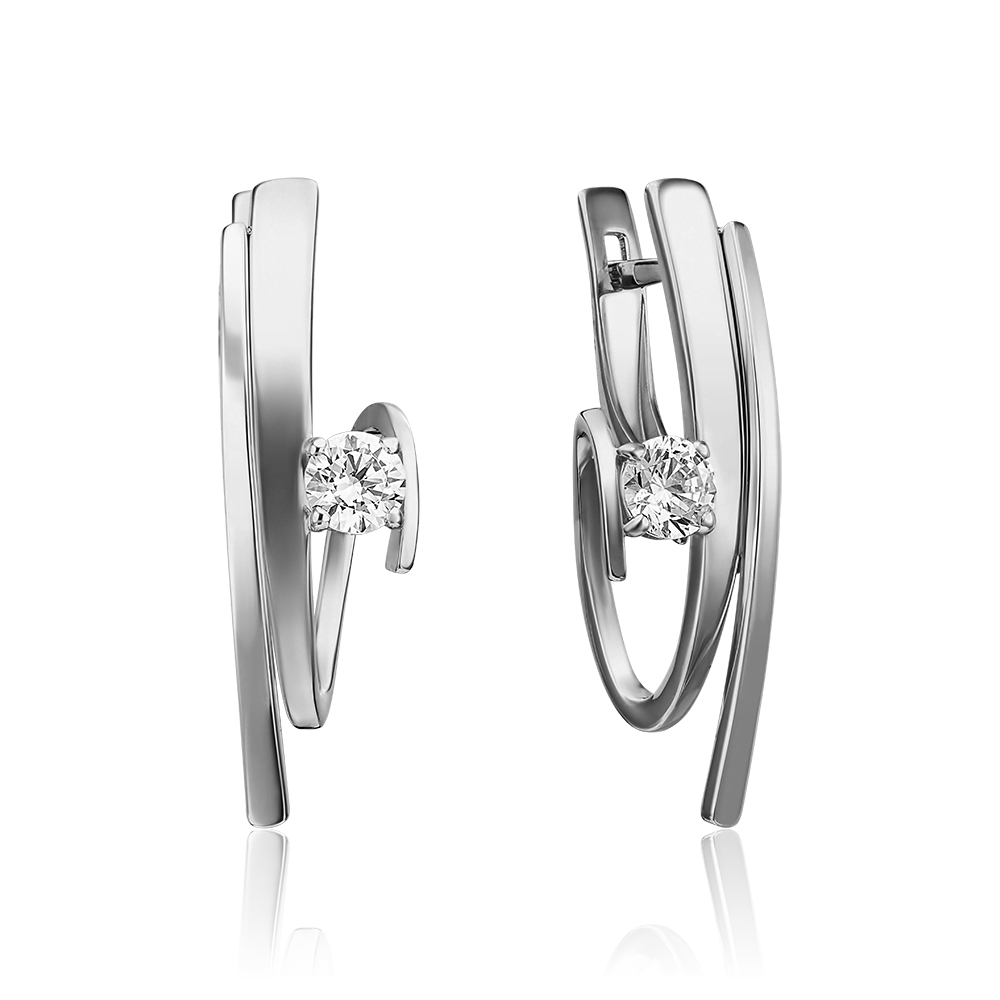 Серьги с английским замком из белого золота с фианитом 02-4336-00-401-1120