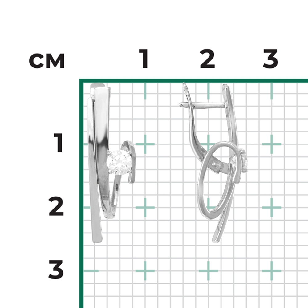 Серьги с английским замком из белого золота с фианитом 02-4336-00-401-1120